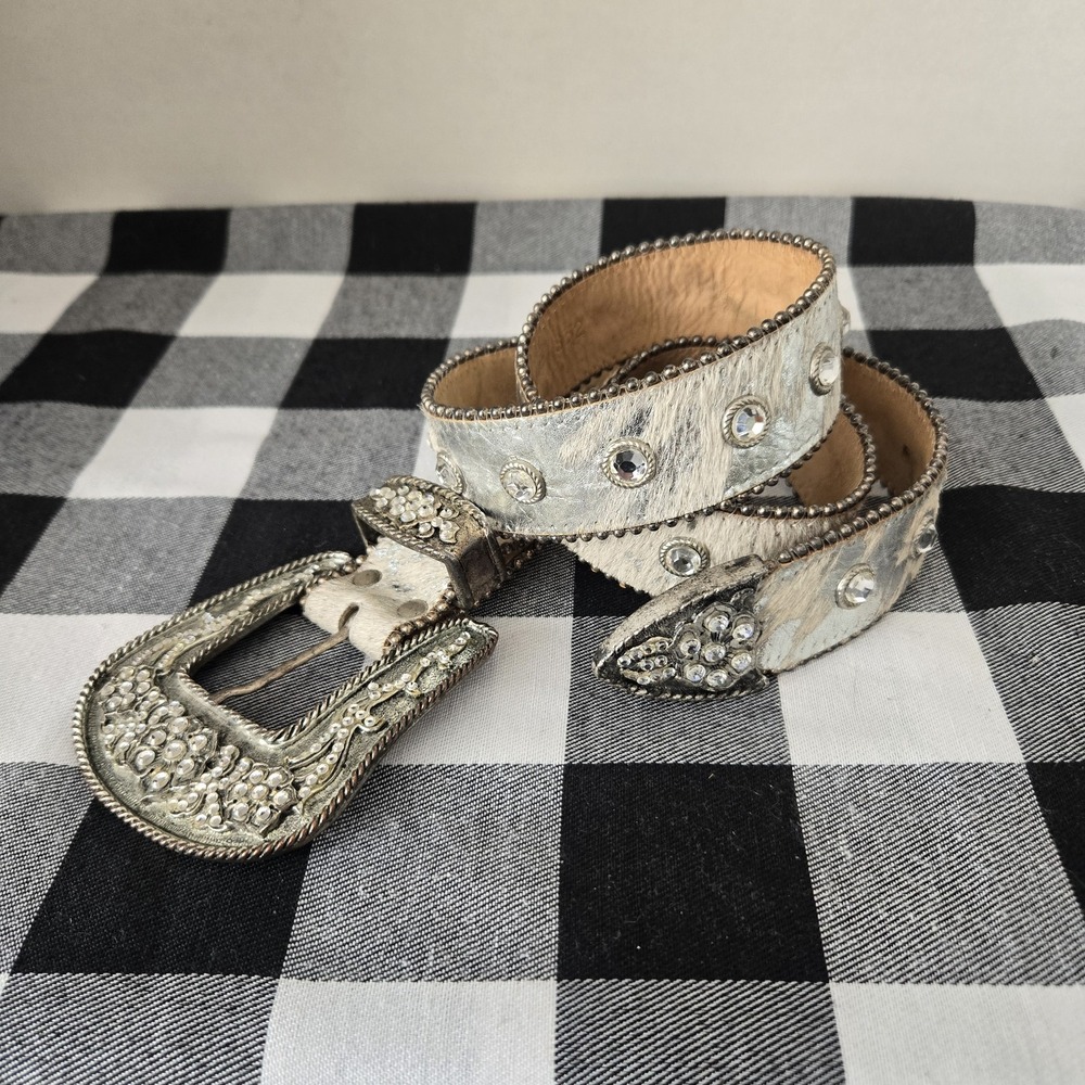 Leatherock Ladies Calf Hair Rhinestone Jeweled Belt Western Size 28"- 32" READ